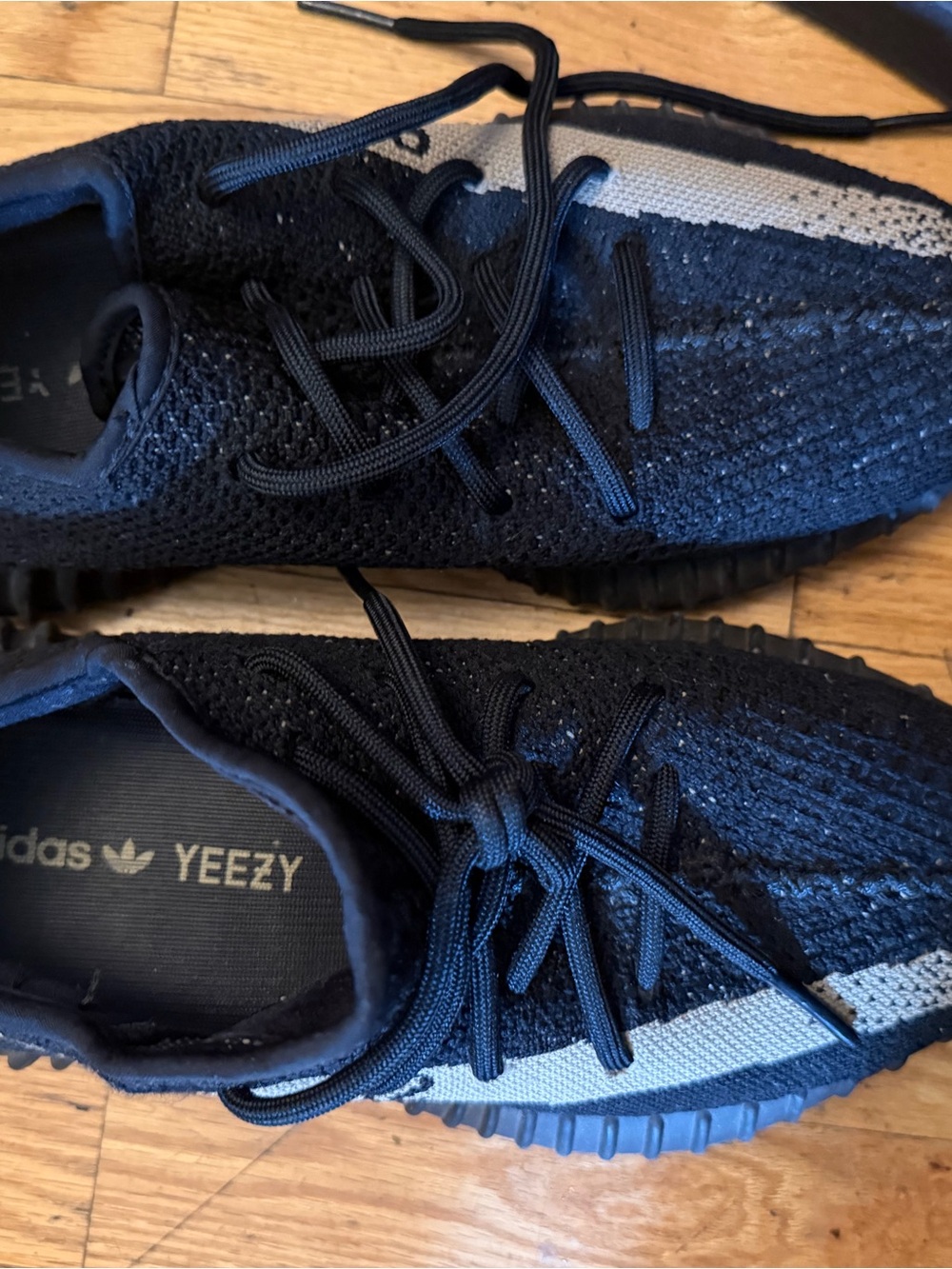 Yeezy Black and Olive Stripe Sneakers